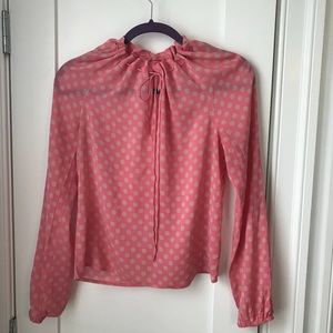 Equipment 100% silk pink blouse with cream dots